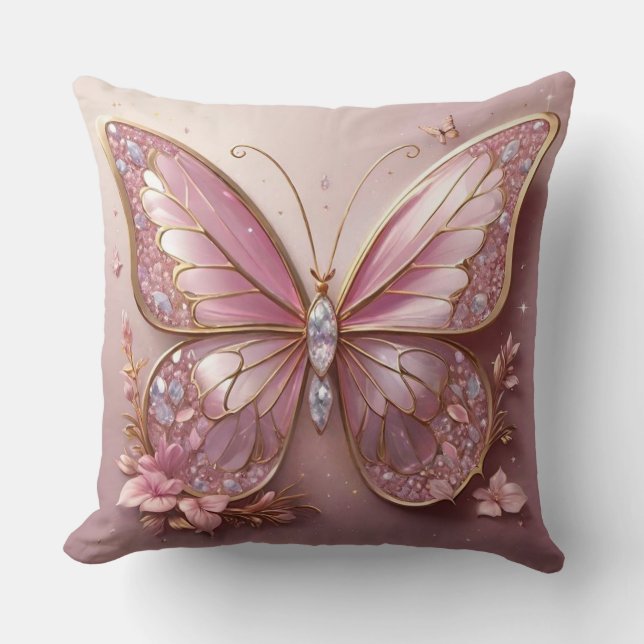 A Touch of Pink: Pink Butterfly Throw Pillow (Front)