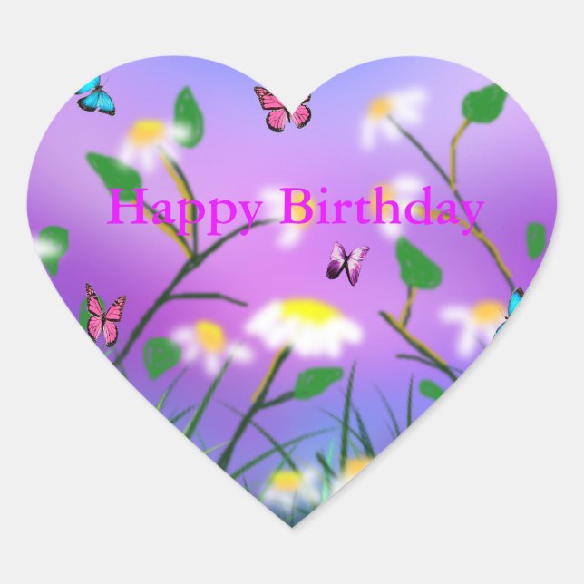 A Touch Of Spring,  Heart Happy Birthday Stickers. Heart Sticker (Front)