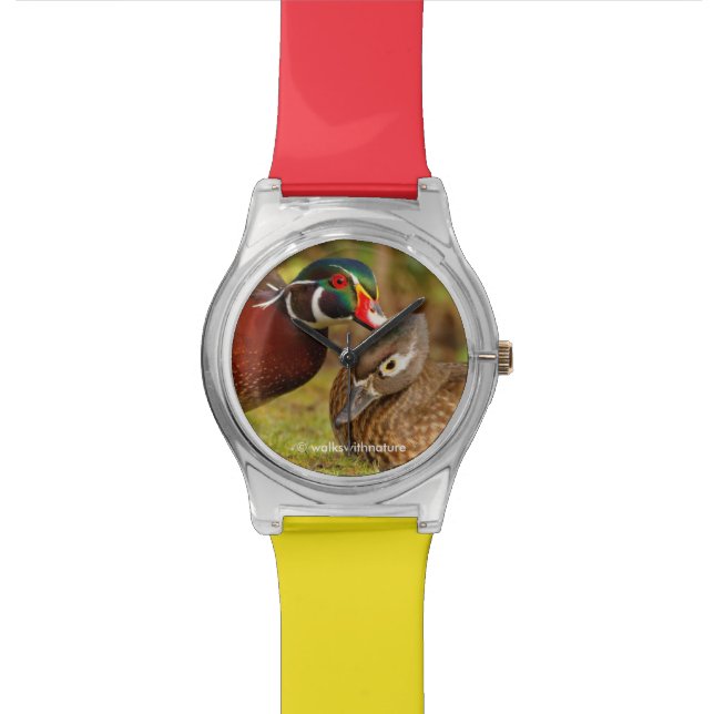 A Touching Moment Between Wood Ducks in the Woods Wrist Watch (Close Up)