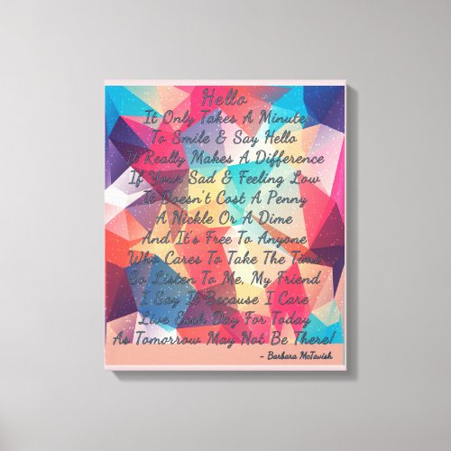 A Touching Smile  Say Hello Poem Canvas Print