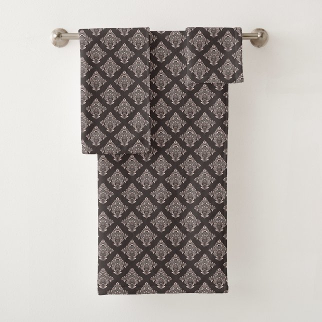 A towel set with an ornate dark brown and white  (Creator Uploaded)