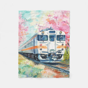 A Train in Springtime Fleece Blanket