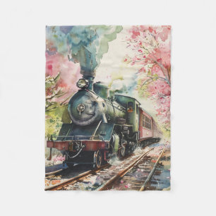 A Train in Springtime Fleece Blanket