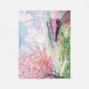 A Train in Springtime Fleece Blanket