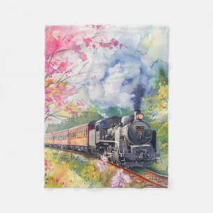 A Train in Springtime Fleece Blanket