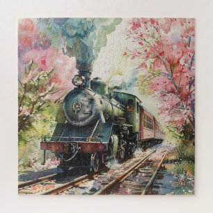A Train in Springtime Jigsaw Puzzle
