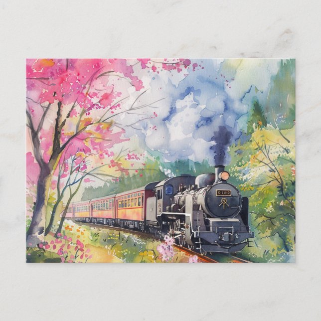 A Train in Springtime Postcard (Front)