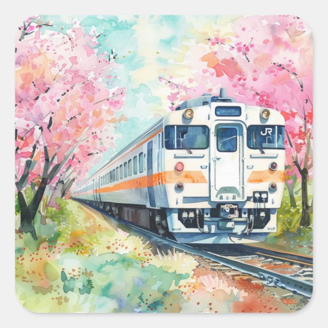 A Train in Springtime Square Sticker (Front)