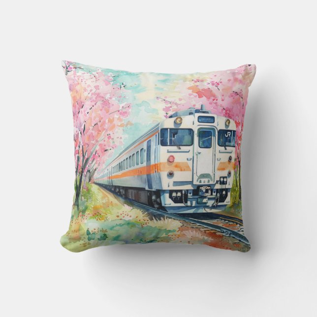 A Train in Springtime Throw Pillow (Front)