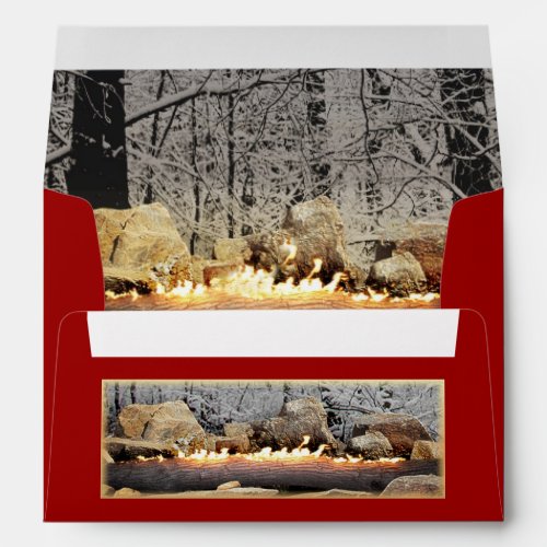 A Tranquil Burning Yule Log in a Snowy Forest Envelope