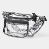 A transparent fanny pack with black zippers
