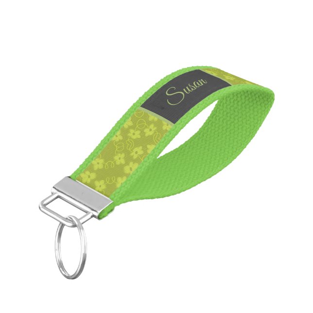 A Travel Lanyard For Keys in Lime Wrist Keychain (Angled Down)