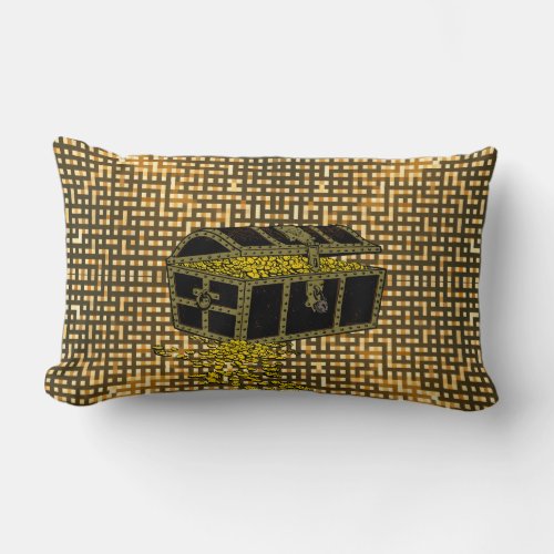 A Treasure Chest full of Gold Coins spilling out Lumbar Pillow