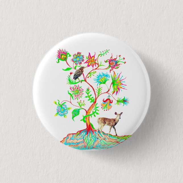 A Tree of Life, a Bird, and a Fawn Button (Front)