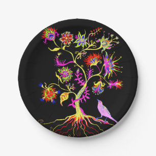 A tree of life and a bird paper plates