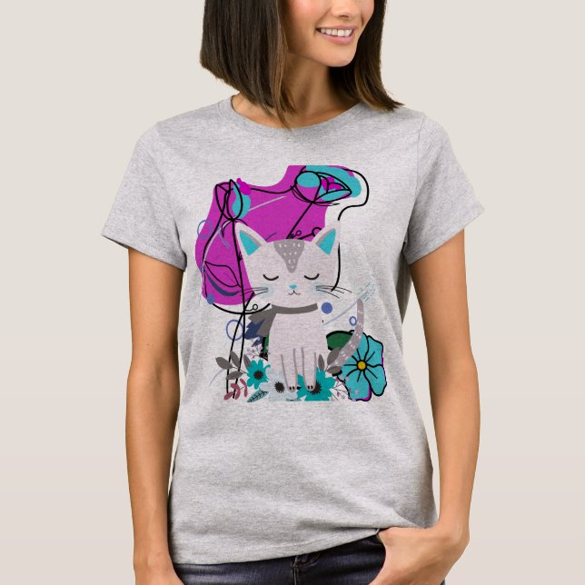 A Trendy Cat Lover Colourful Design T-Shirt (Front)
