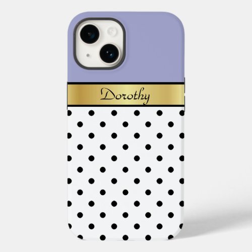 A Trendy Lavender Violet White Black Polka Dotted Case_Mate iPhone 14 Case