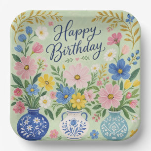 A Trio of Birthday Blooms Paper Plates