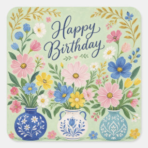 A Trio of Birthday Blooms Square Sticker