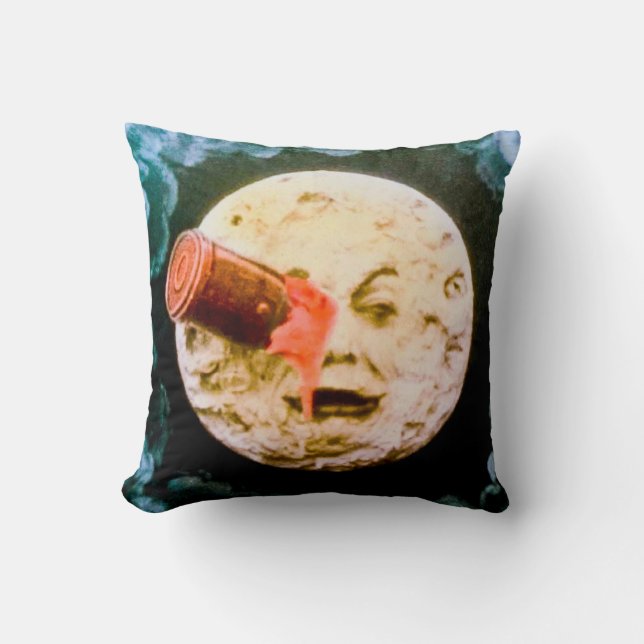 A Trip to the Moon (Hand Tinted) Throw Pillow (Front)