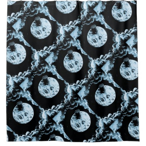 A Trip to the Moon Vintage Blue Moon French Cinema Shower Curtain