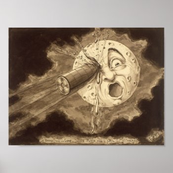 A Trip To The Moon Vintage Drawing Poster by CraftyCrew at Zazzle