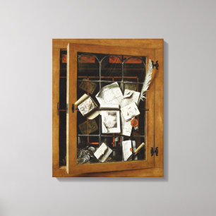 A trompe l'oeil of an open glazed cupboard canvas print