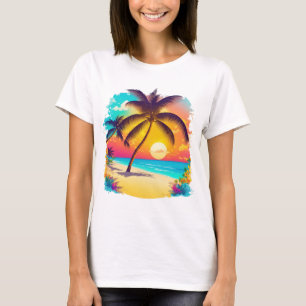 A tropical paradise with palm trees, sandy beaches T-Shirt