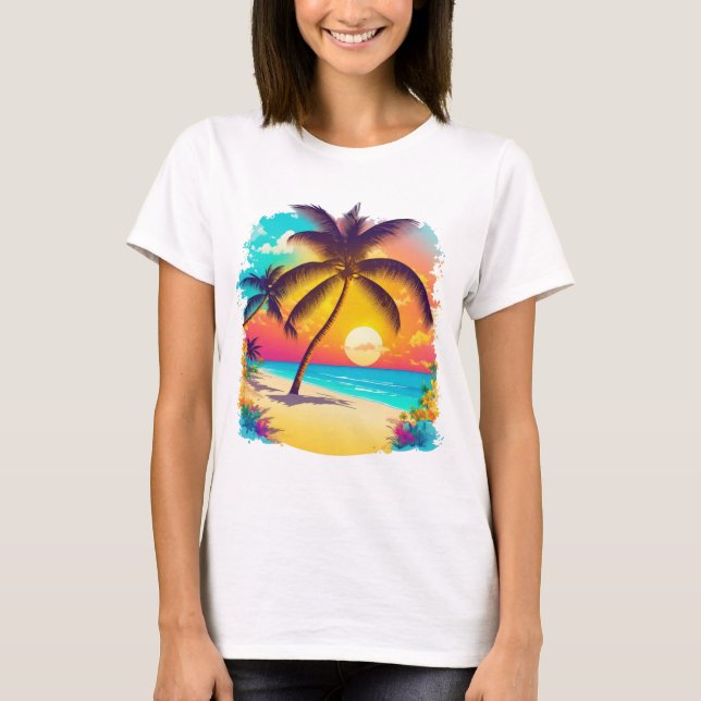 A tropical paradise with palm trees, sandy beaches T-Shirt (Front)