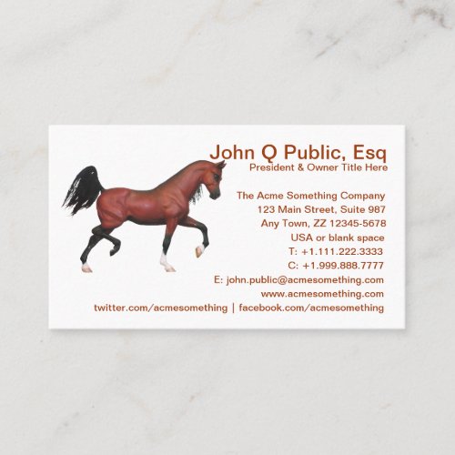 A Trotting Bay Arabian Horse Farm Riding School Business Card