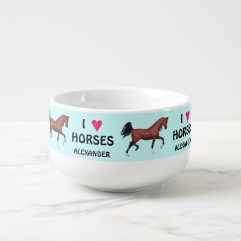 A Trotting Bay Arabian Horse Fun Pony Personalized Soup Mug by TheArtOfVikki at Zazzle