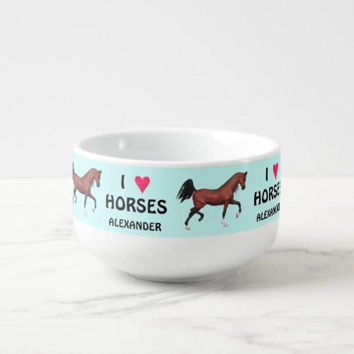 A Trotting Bay Arabian Horse Fun Pony Personalized Soup Mug