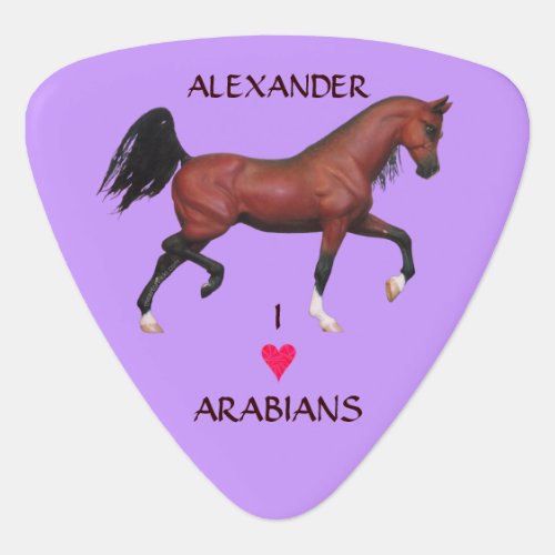 A Trotting Bay Arabian Horse Purple I Love Arabian Guitar Pick