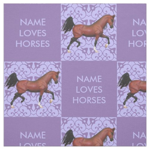 A Trotting Bay Arabian Horse Purple Pattern Fun Fabric