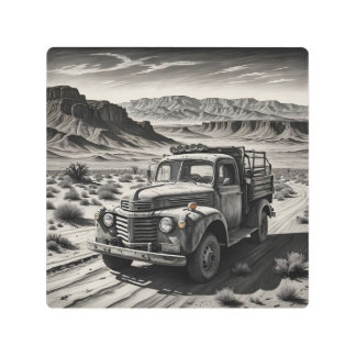 A truck in a desert metal print