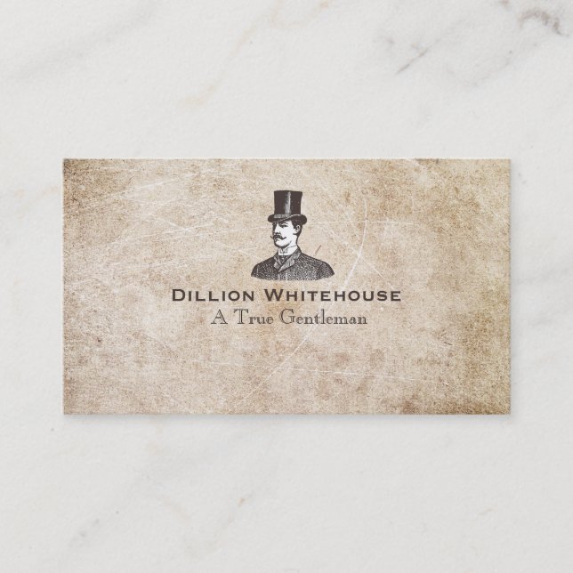 A True Gentleman in Top Hat Aged Grunge Look Business Card (Front)