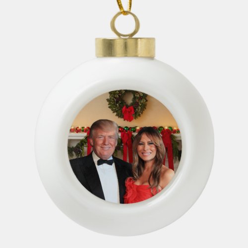 A Trump Christmas Donald and Melania Ceramic Ball Christmas Ornament