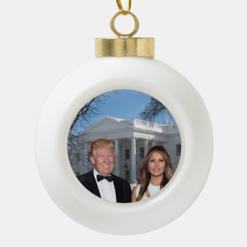 A Trump Christmas Donald and Melania Ceramic Ball Christmas Ornament