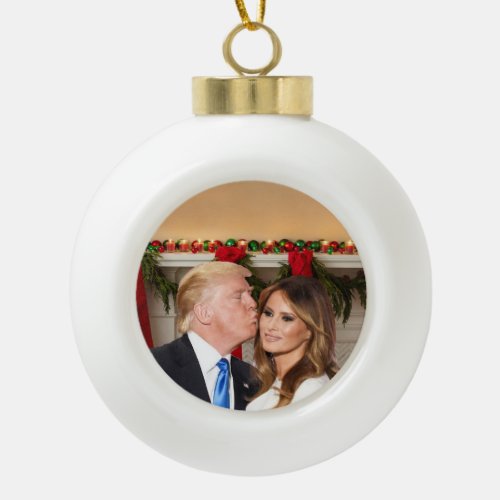 A Trump Christmas Donald and Melania Ceramic Ball Christmas Ornament