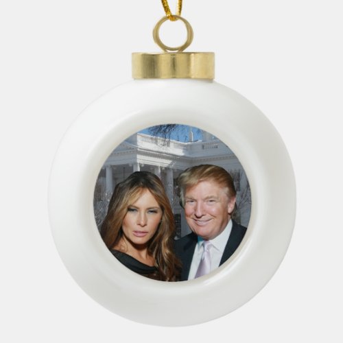 A Trump Christmas Donald and Melania Ceramic Ball Christmas Ornament