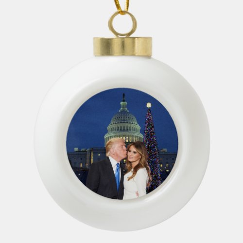 A Trump Christmas Donald and Melania Ceramic Ball Christmas Ornament