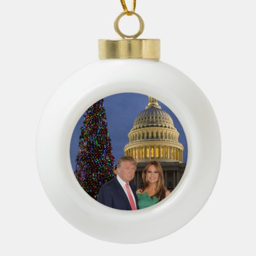 A Trump Christmas Donald and Melania Ceramic Ball Christmas Ornament