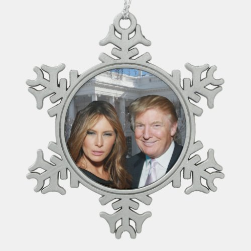A Trump Christmas Donald and Melania Snowflake Pewter Christmas Ornament