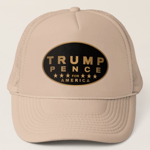 A Trump Pence Gold Tone Oval Logo For America 2016 Trucker Hat
