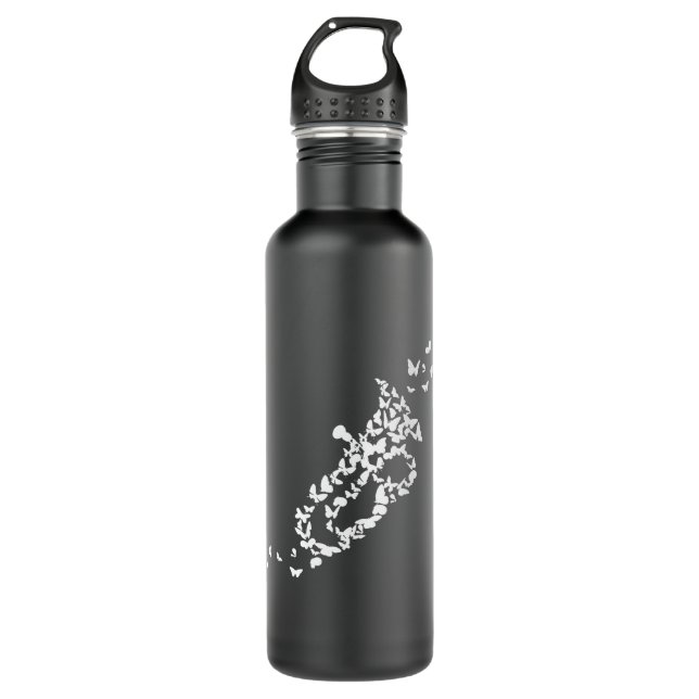 A Tuba Brass Instrument With butterflies Stainless Steel Water Bottle (Front)