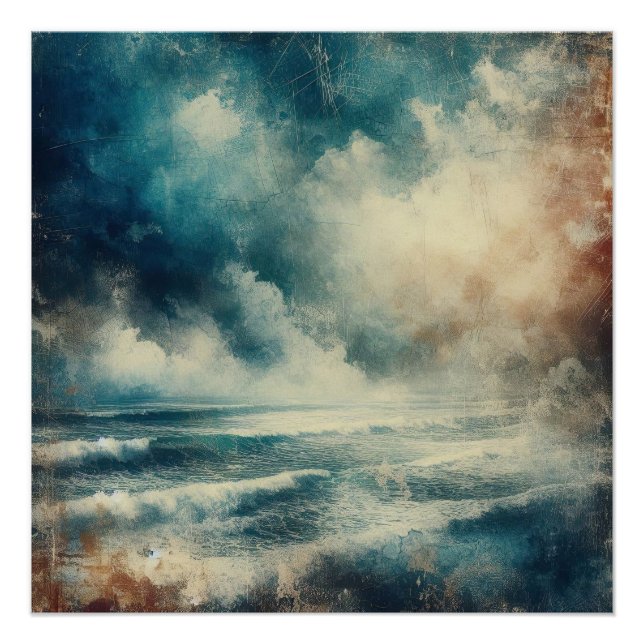 A Turbulent Ocean Scene Old Photograph Poster (Front)