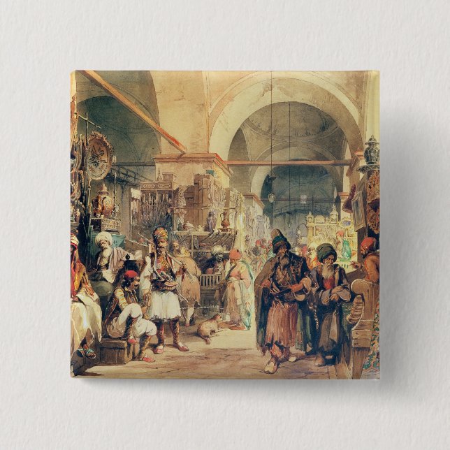 A Turkish Bazaar, 1854 (pencil & w/c on paper) Button (Front)