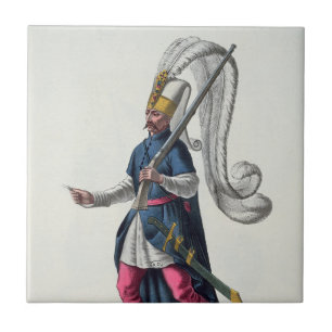 A Turkish Janissary going to war in costume Ceramic Tile