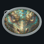 A Turquoise and Gold Dragon Mystical Belt Buckle<br><div class="desc">A belt buckle with an illustration of a gold and turquoise metallic looking dragon.</div>