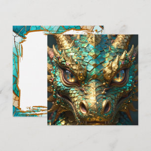 A Turquoise and Gold Dragon Mystical Card